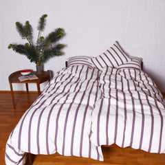 Cotton Percale Duvet Cover Set Cream Stripe