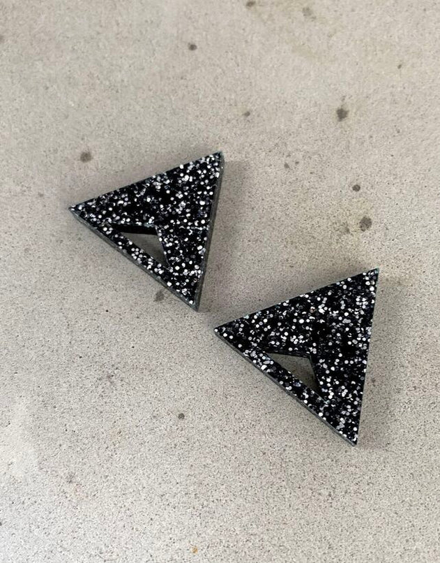 Triangle Earrings Black Glitter