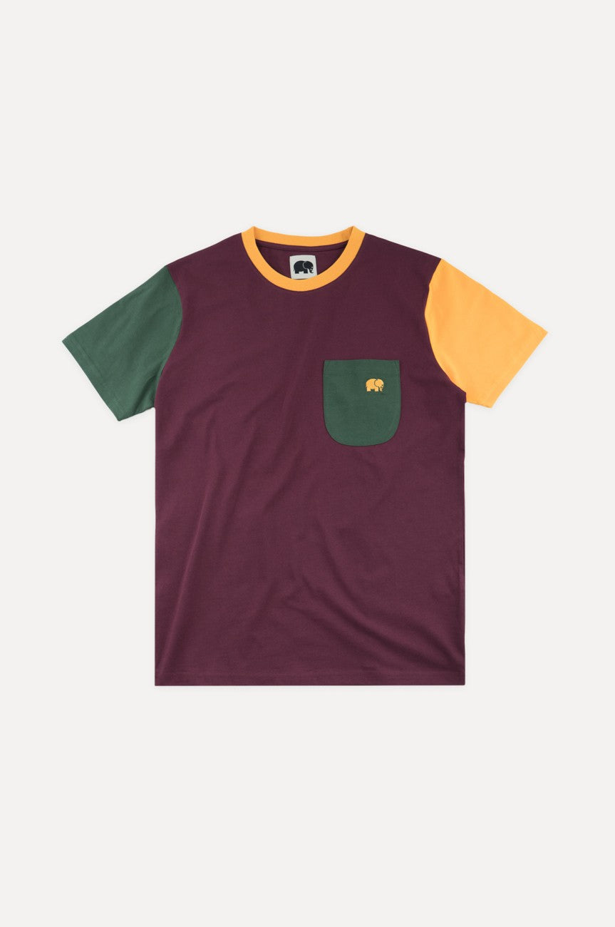 Trendsplant Organic Pocket Color Block T-Shirt Burgundy