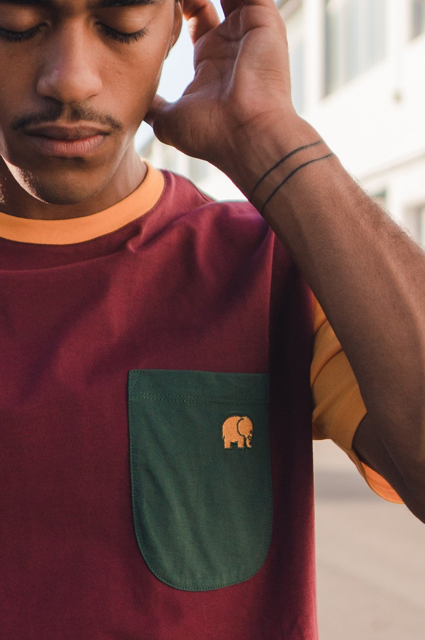 Trendsplant Organic Pocket Color Block T-Shirt Burgundy