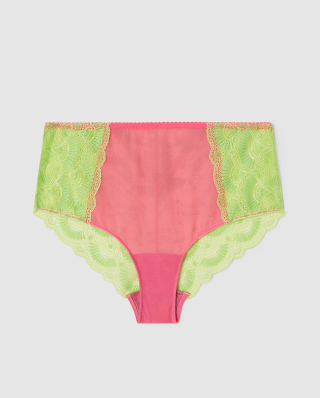 Lace Mesh Highwaist Briefs Lime/Pink –