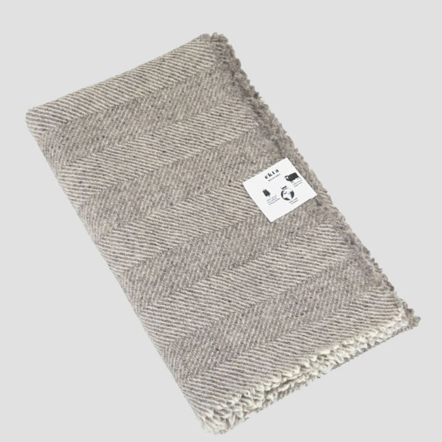 Wool Blanket Herringbone Grey