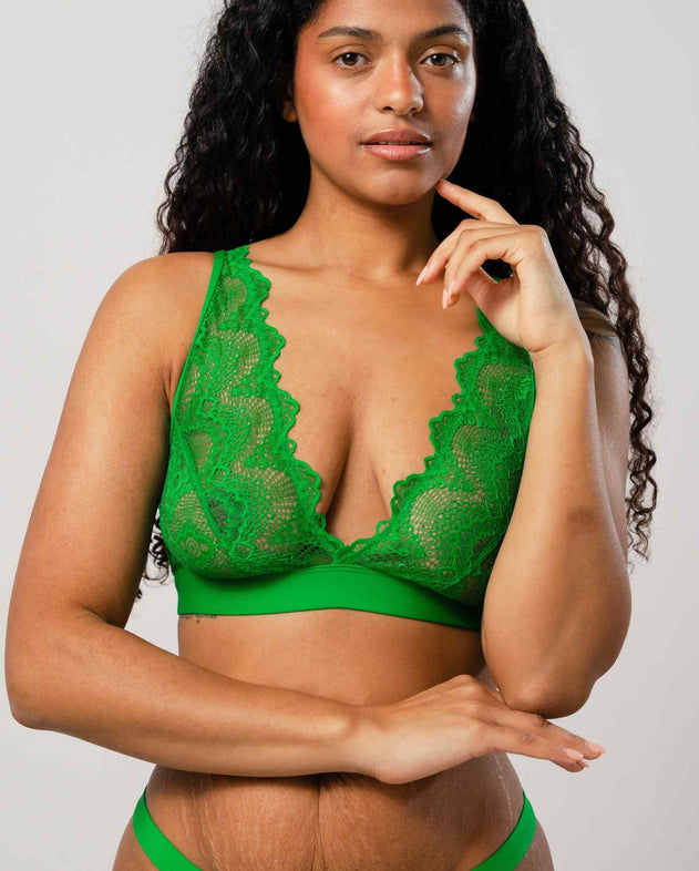 Lace Plunge Bralette Green Ivy