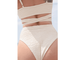 Jacquard Skyline High Bikini Bottom Cream