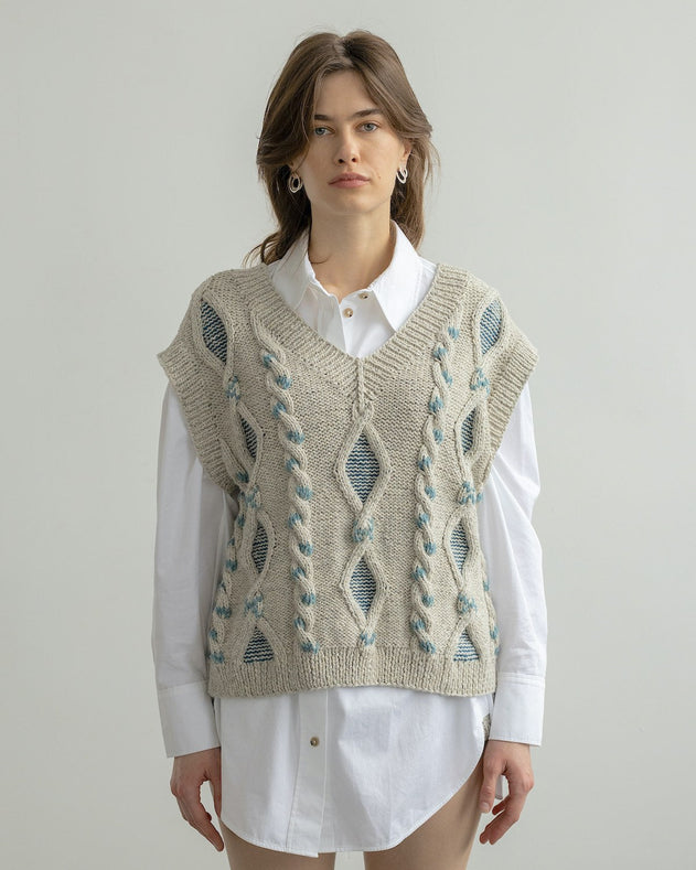 Laimė Alpaca Wool & Cotton Vest Embroidered Grey