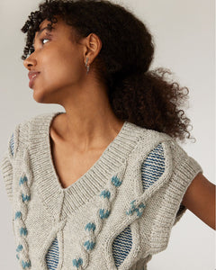 Laimė Alpaca Wool & Cotton Vest Embroidered Grey