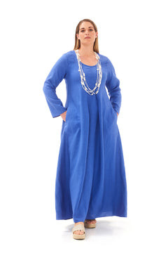Long Sleeve Linen Maxi Dress Blue