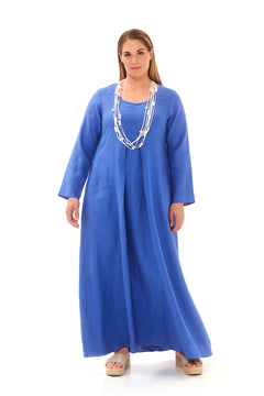 Long Sleeve Linen Maxi Dress Blue