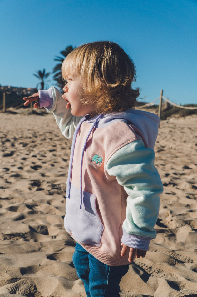 Kid's Color Block Hoodie Pale Pink