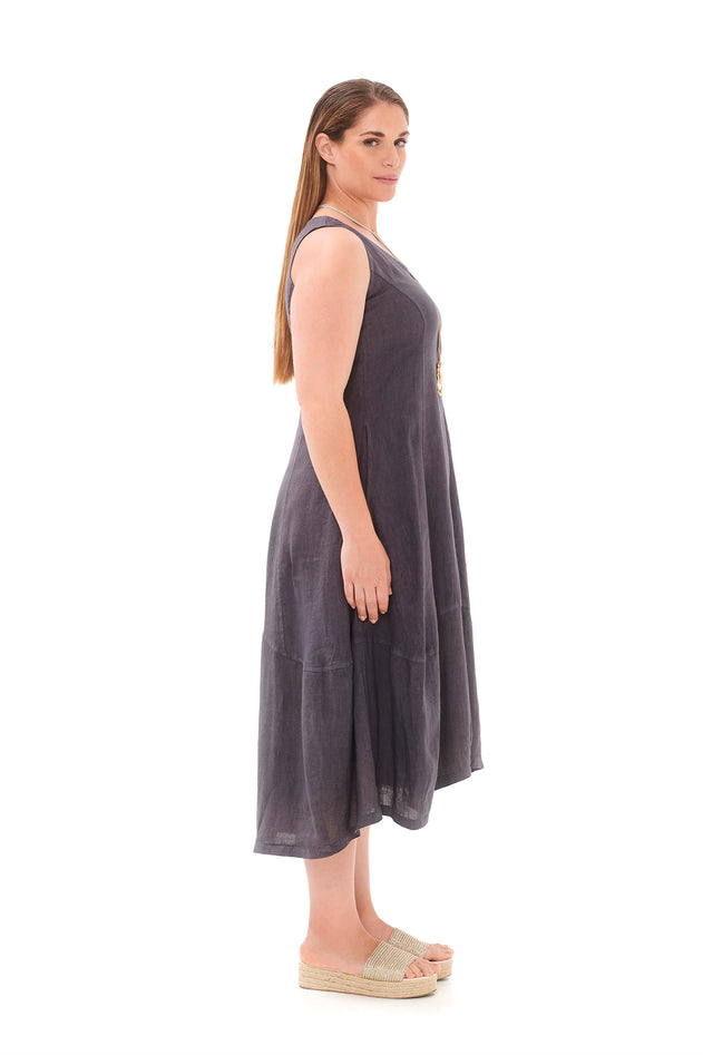 Tank Linen Dress with Asymmetrical Hem Iron