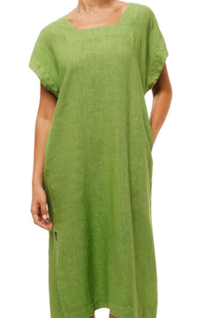 Smock Linen Dress with Split Hem Avocado