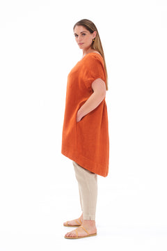 Cami Asymmetrical Linen Dress Orange