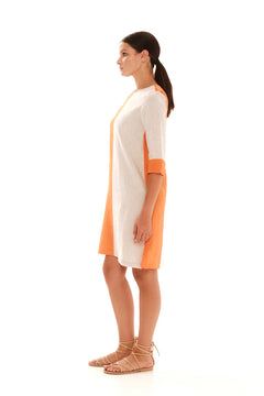 A Line Color Block Linen Dress Beige/Orange