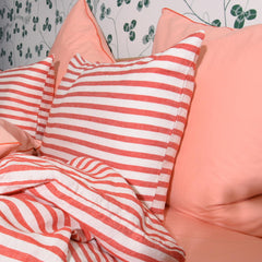 Linen Duvet Cover Set Red Stripe