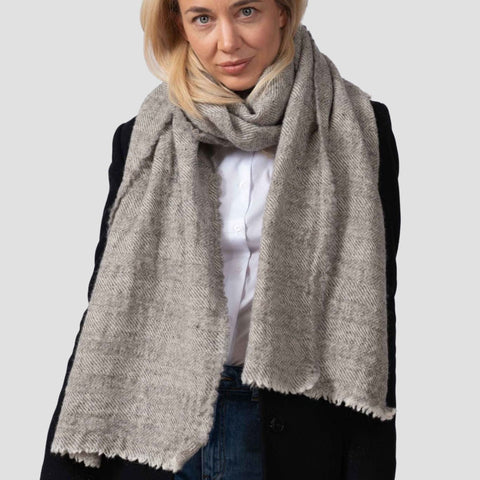 Finnish Wool Scarf Herringbone Grey