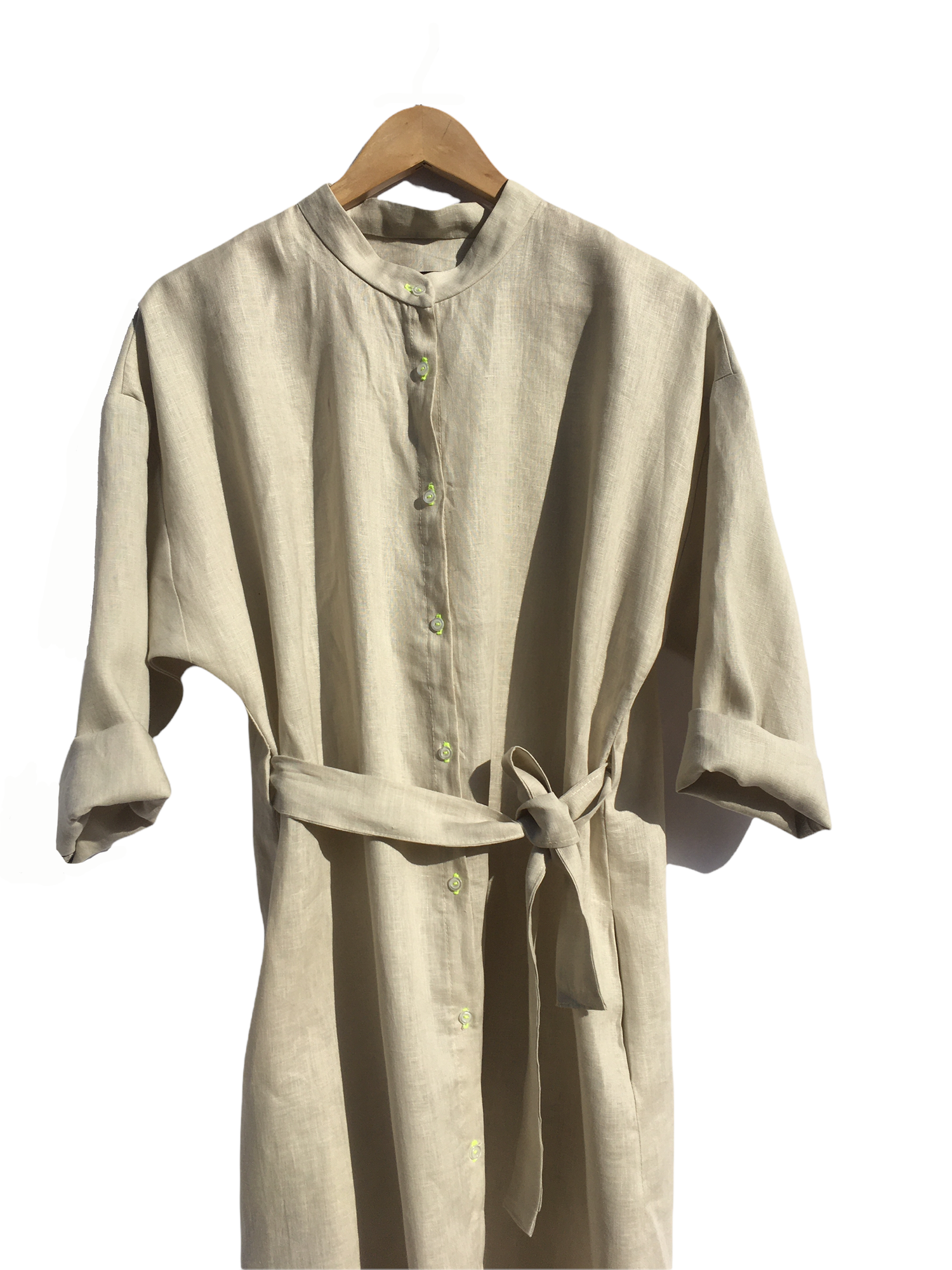 Oval Shirt Dress Winter Linen Beige