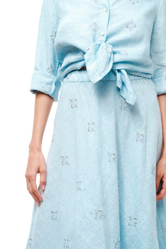 Embroidered Linen Skirt Light Blue