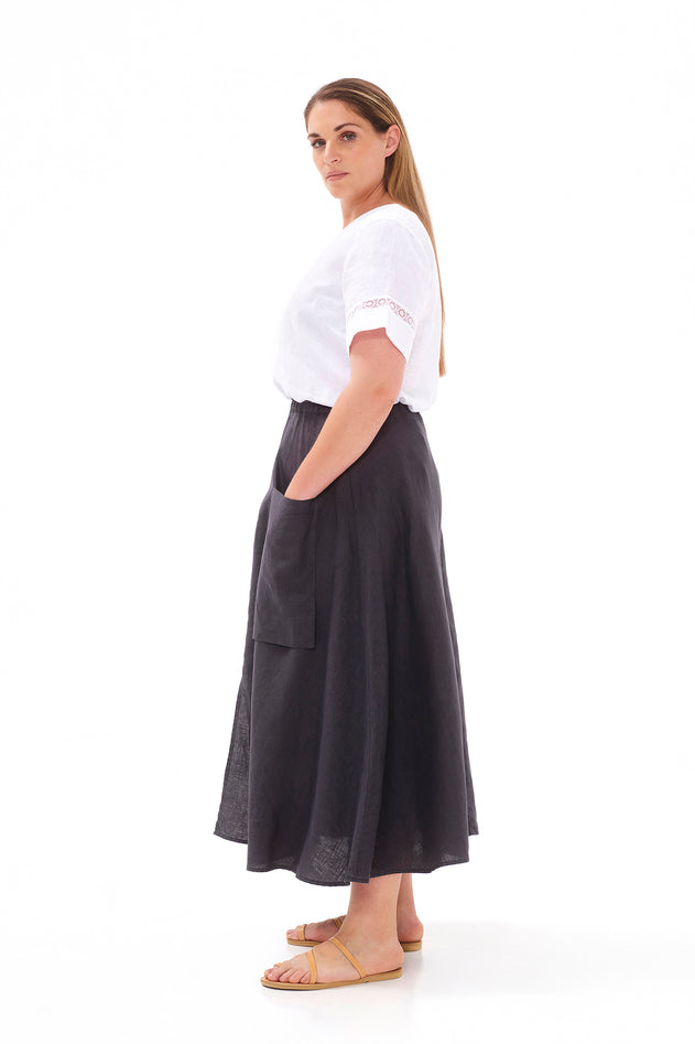 Midi Linen Skirt Dark Grey