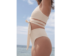 Jacquard Skyline High Bikini Bottom Cream