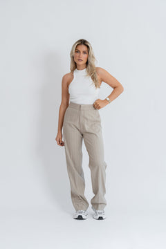 Frankie Pinstripe Trousers Beige