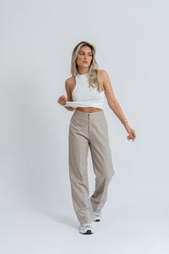 Frankie Pinstripe Trousers Beige