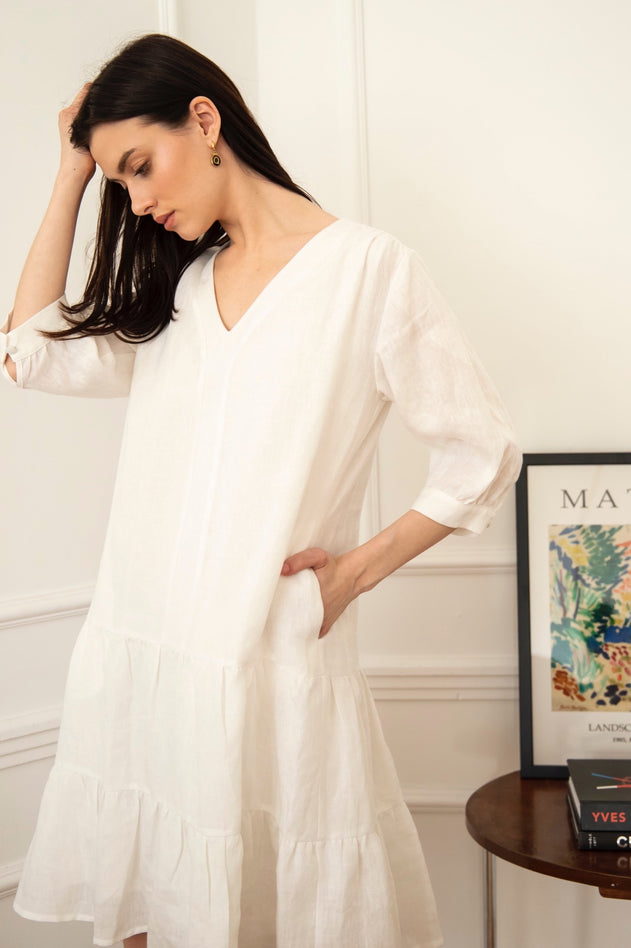 Jasmine Linen Dress White