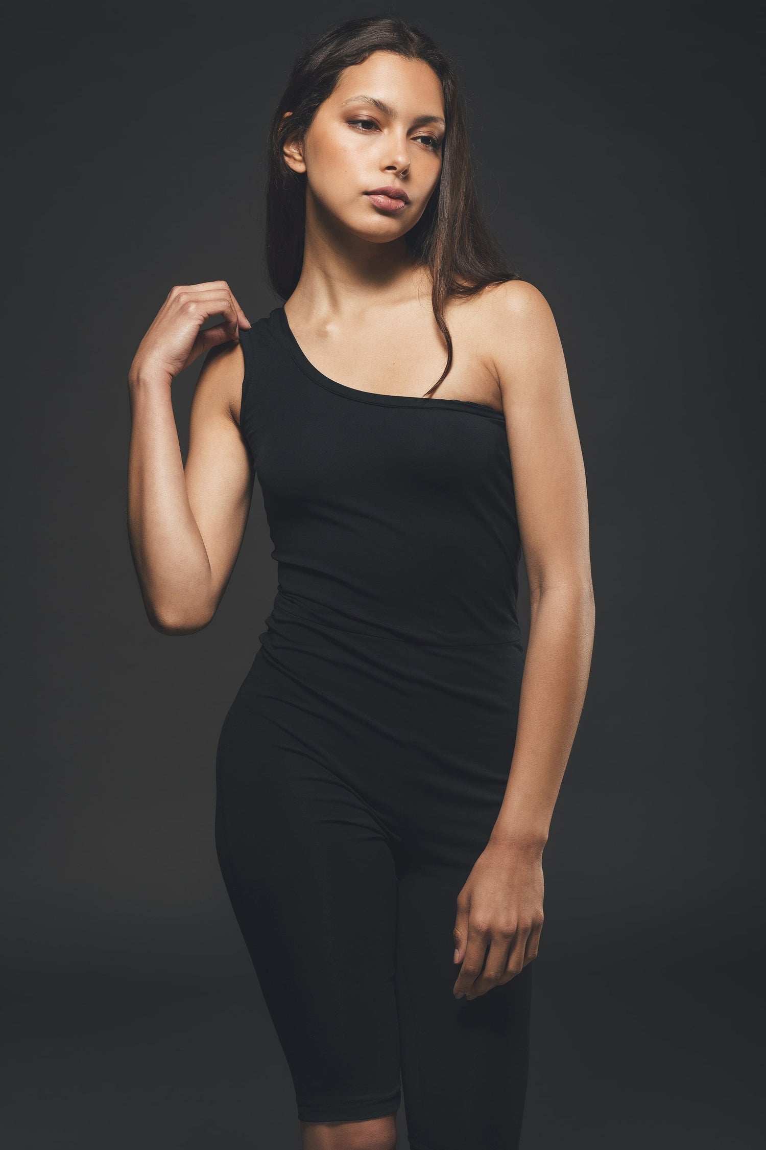 One Shoulder Cycling Jumpsuit in Black