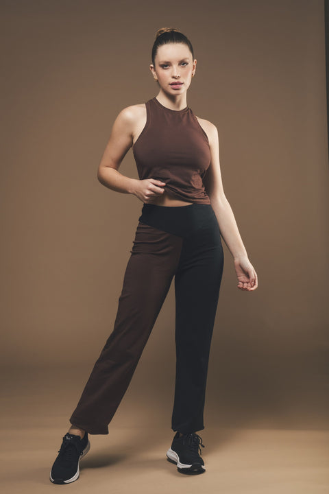 Straight Leg Trousers in Black and Brown