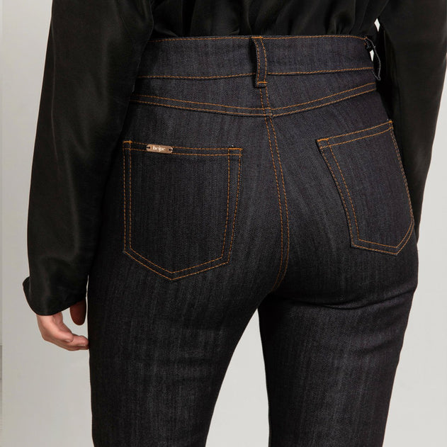 Blue Long Flared Jeans With Tobacco Stitch