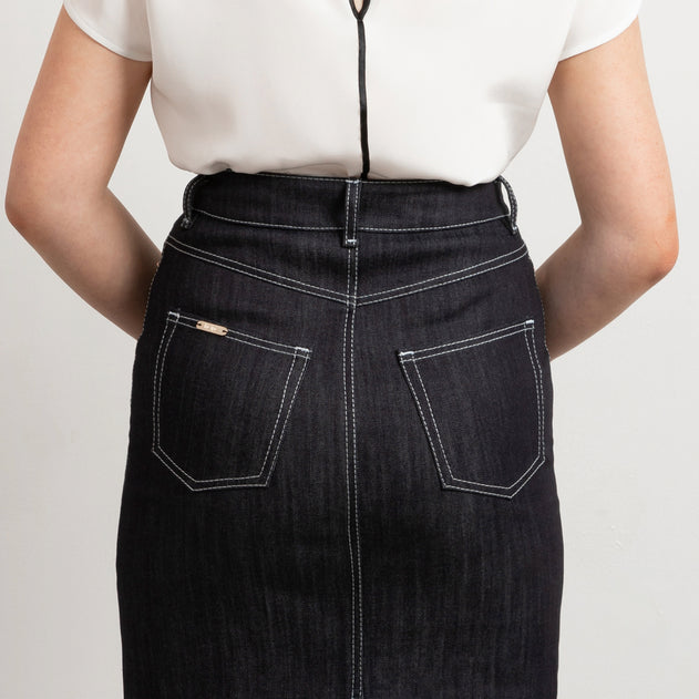 Blue Short Denim Skirt White Stitch