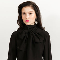 Bow Tie Blouse Black Silk