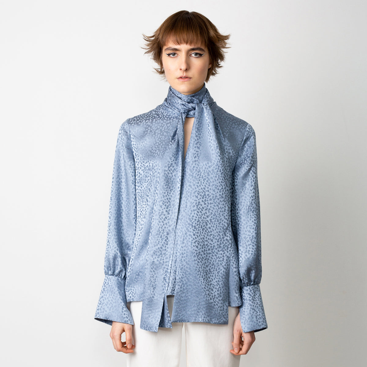 Bow Tie Blouse Grey-Blue