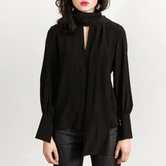 Bow Tie Blouse Black Silk