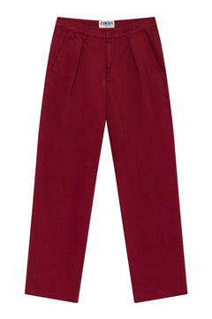 Bowie Loose Fit Cotton Twill Trouser Wine Red