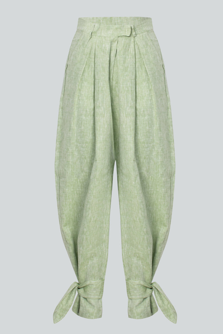 Carolina Machado - Ornata Linen Ballon Trousers Green