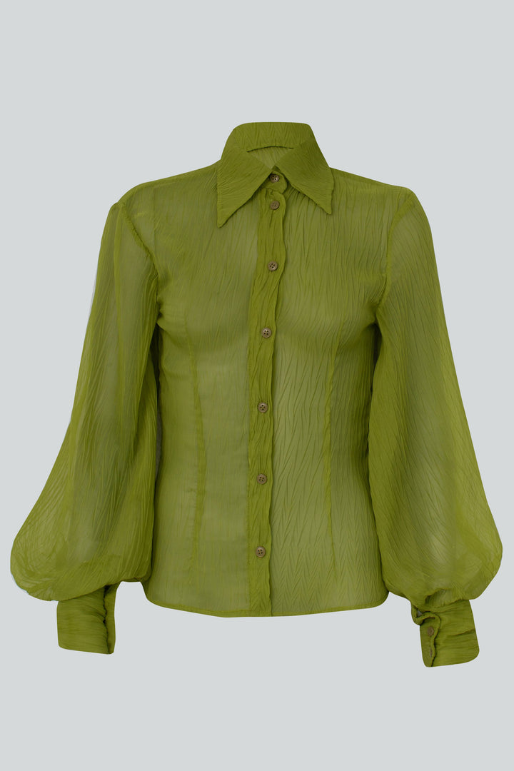 Carolina Machado - Basil Pleated Shirt Green