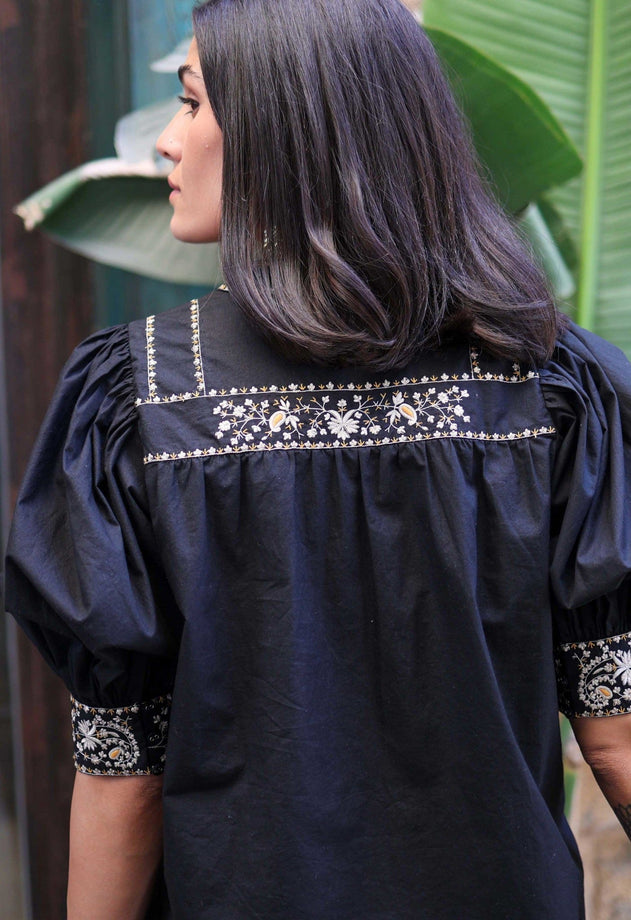 Leila Embroidered Puff Sleeve Top