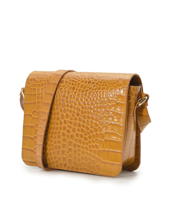 LEANDRA - Squere Leather Shoulder Bag Camel