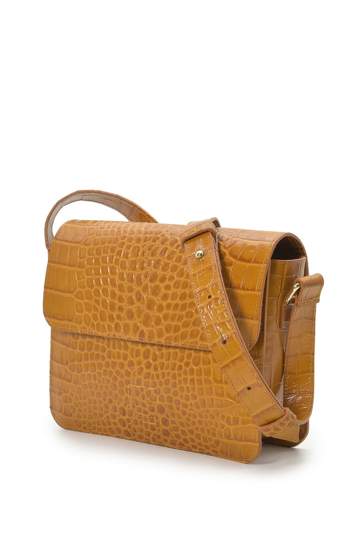 LEANDRA - Squere Leather Shoulder Bag Camel