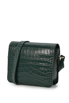 Croco Engraved Squere Leather Shoulder Bag Green