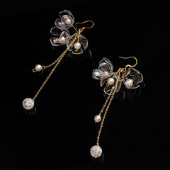 Clear Triple-Flower Drop Earrings