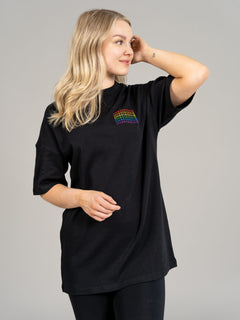 Boxy Long Rainbow T-Shirt Black
