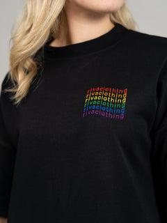 Boxy Long Rainbow T-Shirt Black