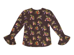 Svetlana Lame Flower Print V neck Cone Sleeve Top