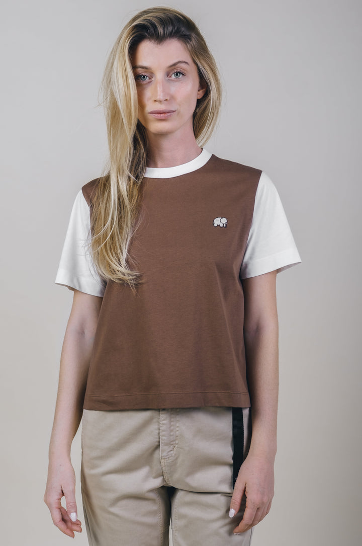 Trendsplant - Women's Color Block T-Shirt Cocoa Brown