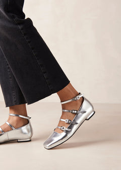 Luke Leather Ballet Flats Shimmer Silver