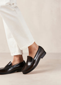 Rivet Brushed Leather Loafers Coffee Brown