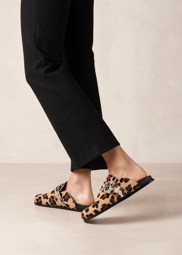 Halia Soft Leather Mules Leopard Beige