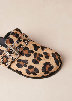 Halia Soft Leather Mules Leopard Beige