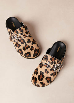 Halia Soft Leather Mules Leopard Beige